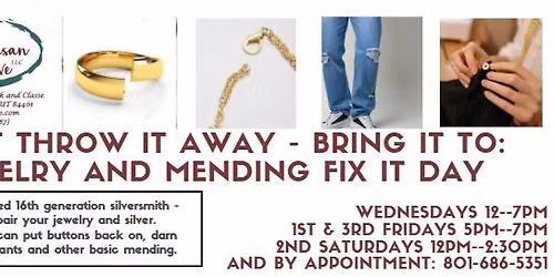 Fix It Day Jewelry and Clothing Mending Repairs Done By 16th Generation Silversmith Rene & his wife