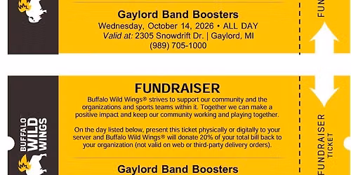 Gaylord Band Boosters Buffalo Wild Wings Fundraiser 10\/14\/2026