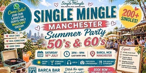 Summer Single Mingle Party (50s & 60s) | Manchester | 200+ Singles