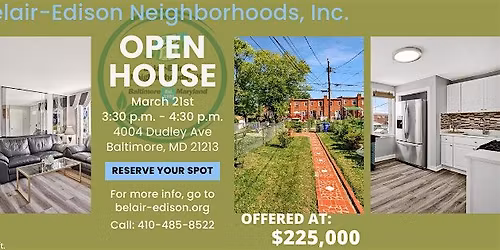 Belair-Edison Neighborhoods, Inc. Open House Tour! Get $5,000 for Purchase