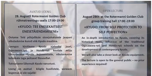 KYUDO OPEN LECTURE IN TALLINN 28th AUGUST 17:00-19:00