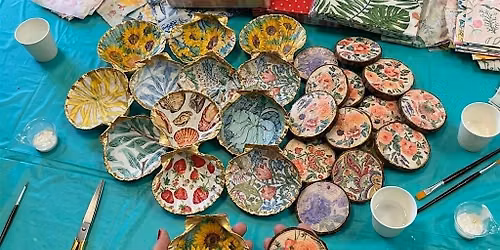 Decoupage shell & wood slice ornaments