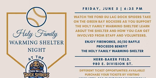 Holy Family Warming Shelter Night at the Fond du Lac Dock Spiders Game