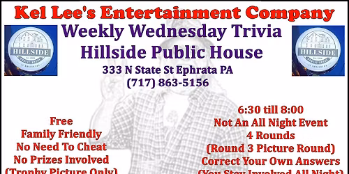 Kel Lee's Entertainment Weekly Wednesday Trivia at Hillside Public House at Doneckers