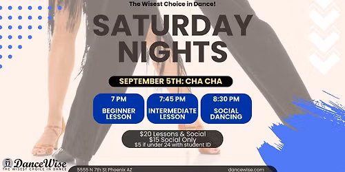 Cha Cha Cha Group Classes & Social Dance Saturday, September 5th in Phoenix! Join Us!