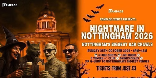 HALLOWEEN BAR CRAWL UON vs NTU - Nightmare in Nottingham  | 6 FREE SHOTS | 6 BARS | 1 CLUB: THE CELL 2-4-1 DRINKS BEFORE MIDNIGHT