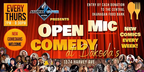 Atomic Vapor presents Open Mic Comedy for the Central Okanagan Food Bank