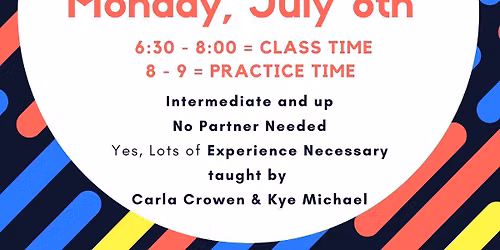 Pop-Up Lindy Hop Intermediate Class, Monday, July 6th