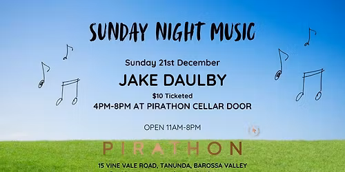 Sunday Night Live Music with JAKE DAULBY 4pm-8pm