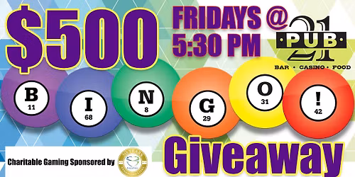 Friday Bingo Giveaway @ Pub 21