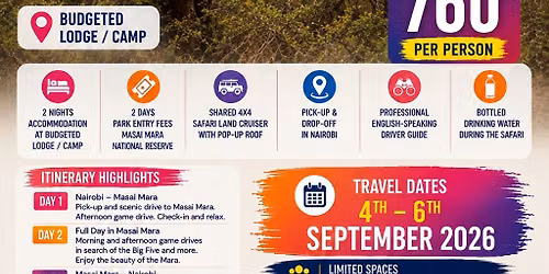 3 Days Masai Mara Group Safari | 4\u20136 September 2026 | Only USD 760
