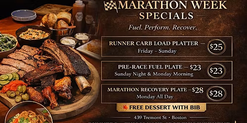 Boston Marathon Fuel & Recovery HQ @ Reunion BBQ (Free Dessert for Runners