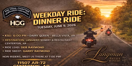 HOG2075 Weekday Ride : Dinner Ride June 2026