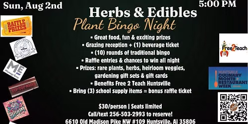 BACK 2 SCHOOL HERBS & EATABLES PLANT BINGO NIGHT