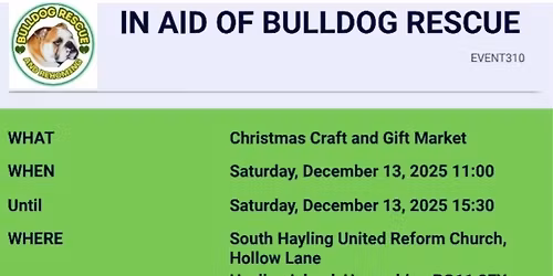Christmas Craft and Gift Market in aid of Bulldog Rescue and Rehoming