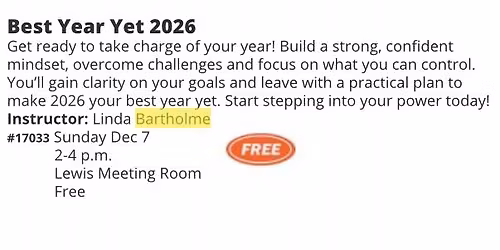 Best Year Yet 2026 - FREE Workshop at the Lewis Centre