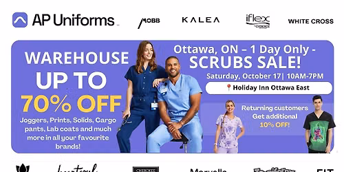 Warehouse Scrubs Sale \u2013 Ottawa, ON\u2013 1 Day Only