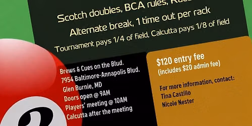 $1,000 added Jack & Jill 1175 & Under 8 Ball Scotch Doubles