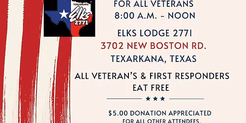 FREE MONTHLY VET'S BREAKFAST at ELKS LODGE 2771