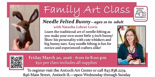 "Needle Felted Bunny" Family Fiber Art Workshop - Ages 10 to Adult - Friday March 20th - 6 to 8 pm