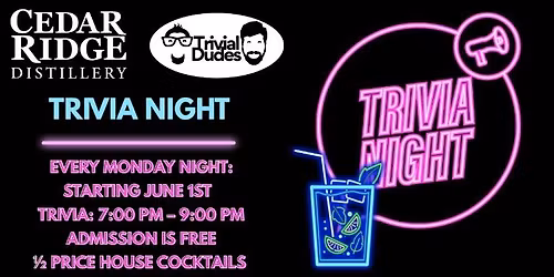 Trivia Night at Cedar Ridge Distillery