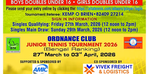 Bengal Ranking Tennis Tournament and All India Tennis Tournament -2026