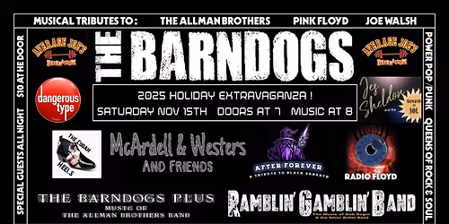 The Barndogs Holiday Extravaganza #10! Saturday Nov 15th 8PM at Average Joe's Beernasium!