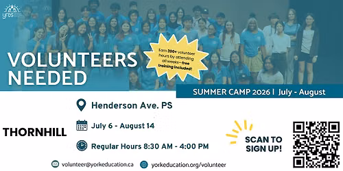 Volunteers Needed - Thornhill Summer Camp