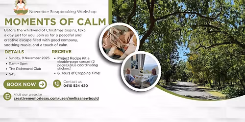 \ud83c\udf3f Moments of Calm \u2013 November Scrapbooking Workshop \ud83c\udf3f