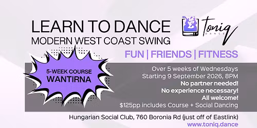 5-Week Beginner Course - Modern West Coast Swing - Social Adult Dance Classes Melbourne