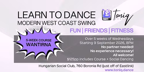5-Week Beginner Course - Modern West Coast Swing - Social Adult Dance Classes Melbourne