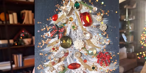 Sip in Create. Unique adorned tree with Ms. Angie and Kim!