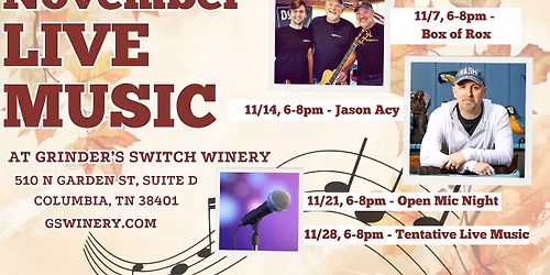 November Live Music at Grinder's Switch Winery