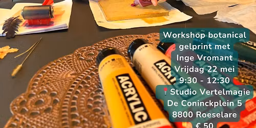 Botanical gelprint met Inge Vromant in Studio Vertelmagie te Roeselare