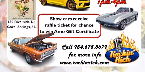 "2025 Reunion Cruise-In" at Amo Pizzeria in Coral Springs Fla.