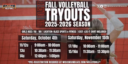 17s\/18s WI Blaze Volleyball Fall Tryouts