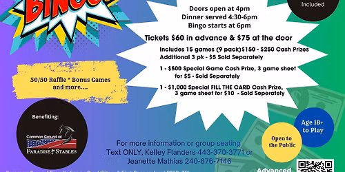 Cash BINGO!!  Saturday, April 18, 2026