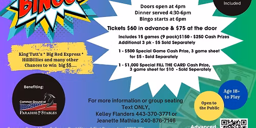 Cash BINGO!!  Saturday, April 18, 2026