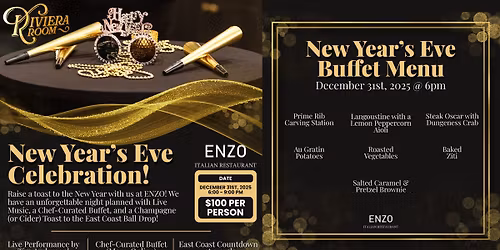 New Year's Eve Celebration at ENZO! Live Music, Buffet & Toast to East Coast Ball Drop!