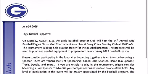 24th Annual GHS Baseball Eagles Classic Golf Tournament