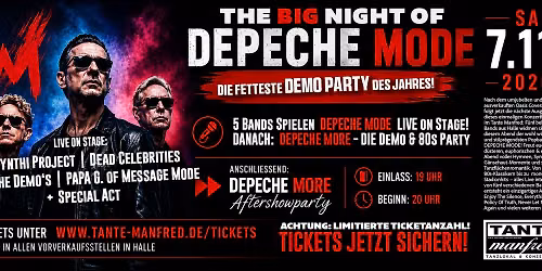 THE BIG NIGHT OF DEPECHE MODE - Die fetteste DeMo Party des Jahres - 5 Live Bands + Aftershow DJ's