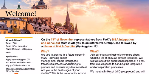 Middagsevent med PwC M&A Integration and Carve-out