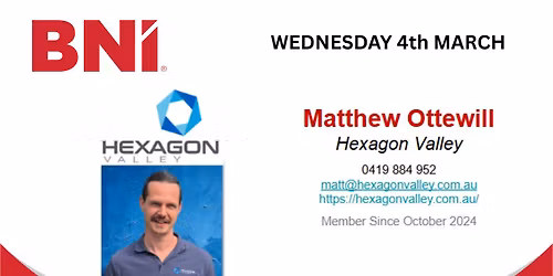 BNI Networking Event, featuring Matt Ottewill from Hexagon Valley