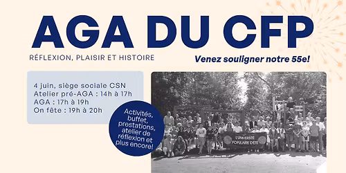 55e du CFP : Activit\u00e9 pr\u00e9-AGA et Assembl\u00e9e g\u00e9n\u00e9rale annuelle