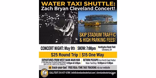 Zach Bryan Concert Water Shuttle- Skip Stadium Traffic & High Parking Fees!