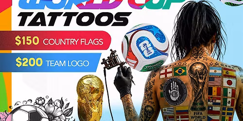 Victory Tattoo Flash! $19 Tattoos, 30% Off Piercings & World Cup Flags