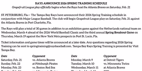 Spring Training: Atlanta Braves vs. Tampa Bay Rays (SS)
