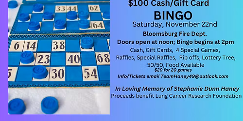 $100 Cash\/Gift Card Bingo