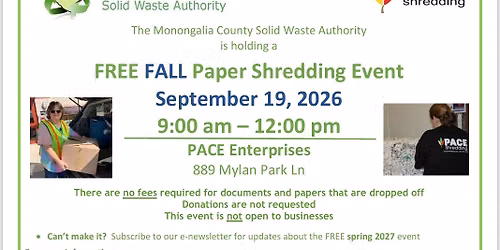 Monongalia County SWA's FREE FALL Paper Shred Event