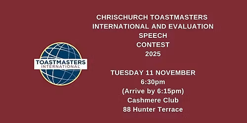 Christchurch Toastmasters International and Evaluation Speech Contest